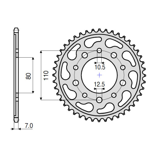 CORONA DA 45 DENTI IN ACCIAIO CEMENTATO PASSO ORIGINALE (525) - HONDA CB 500 (1994/2005) - VT 600 C SHADOW (1988/2002) - CB 750 F2 / NIGHTHAWK / SEVENFIFTY (1992/2002) - XRV 750 AFRICA TWIN (1990/2003)