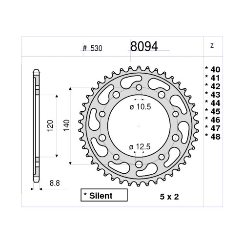 CORONA DA 42 DENTI IN ACCIAIO CEMENTATO PASSO ORIGINALE 530 SUZUKI GSX-R 1000 (2001-2008)