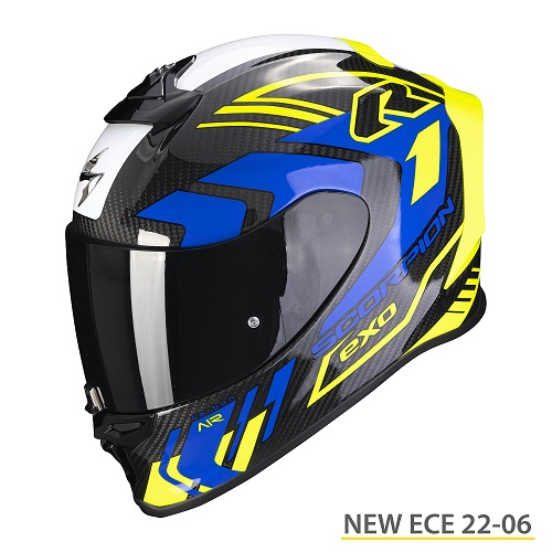 CASCO SCORPION EXO-R1 SUPRA EVO CARBON AIR  Giallo Fluo Blu 