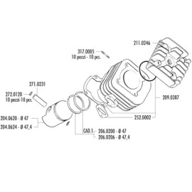 CILINDRO TESTATA GRUPPO TERMICO Ø 47 IN GHISA KIT YAMAHA AXIS / JOG - MALAGUTI F10 / F12 - APRILIA SR