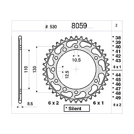 CORONA DA 43 DENTI IN ACCIAIO CEMENTATO PASSO ORIGINALE 530 YAMAHA R1 (1998-2010)