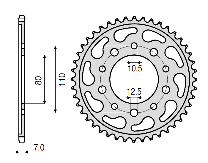 CORONA DA 44 DENTI IN ACCIAIO CEMENTATO PASSO ORIGINALE (525) - HONDA CB 500 (1994/2005) - VT 600 C SHADOW (1988/2002) - CB 750 F2 / NIGHTHAWK / SEVENFIFTY (1992/2002) - XRV 750 AFRICA TWIN (1990/2003)