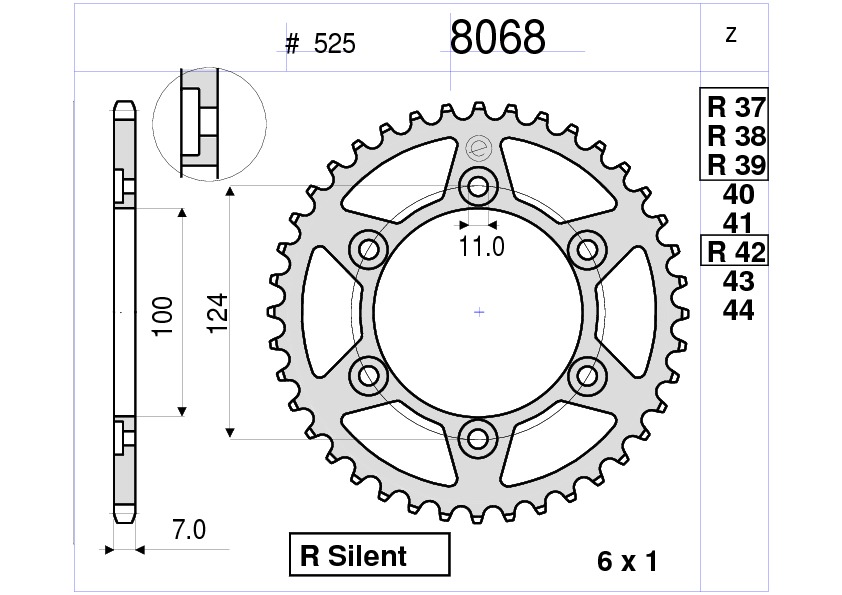 CORONA DA 37 DENTI IN ACCIAIO CEMENTATO PASSO ORIGINALE 525 PER DUCATI MONSTER S4 (2000-2003)