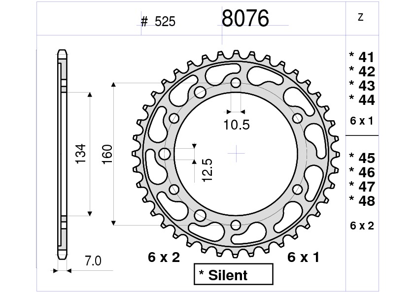 CORONA DA 41 DENTI IN ACCIAIO CEMENTATO PASSO ORIGINALE 525 HONDA CBR 600 RR