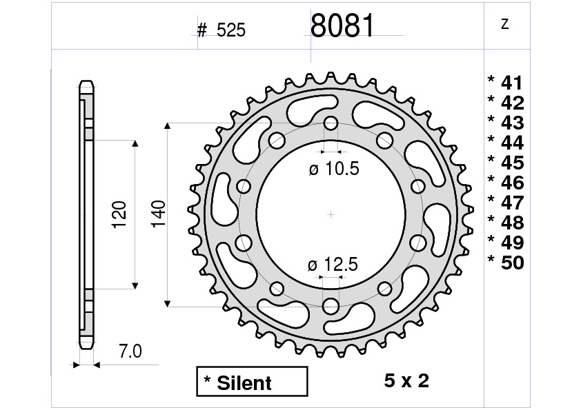 CORONA DA 43 DENTI IN ACCIAIO CEMENTATO PASSO ORIGINALE 525 SUZUKI GSX-R 600 (2006-2010) - 750 GSX-R (2004-2005)