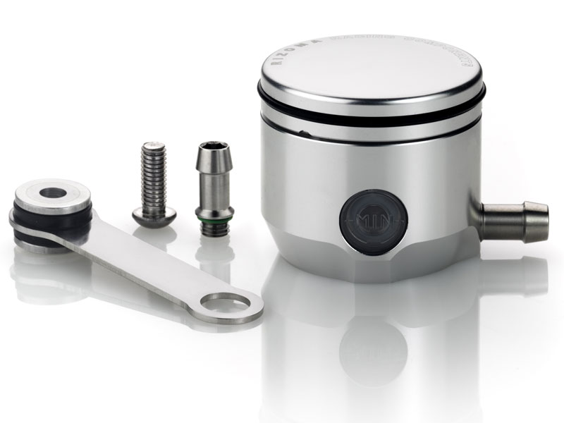 Serbatoio olio freno frizione RIZOMA in alluminio con becco laterale e indicatore livello - diametro 50 mm - altezza 43 mm - capacità 35 ml