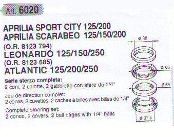Cuscinetti Sterzo BUZZETTI per APRILIA SPORT CITY 125/200 SCARABEO 125/150/200 LEONARDO 125/150/250 ATLANTIC 125/200/250