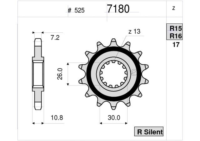 PIGNONE IN ACCIAIO CEMENTATO 15 DENTI  PASSO 525 per YAMAHA R1 (RIM)  (2015>)