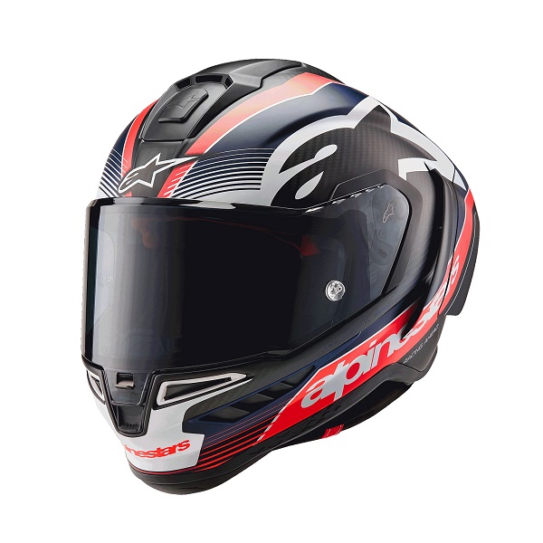 CASCO ALPINESTARS SUPERTECH R10 TEAM - BLACK CARBON RED FLUO DARK BLUE MATT